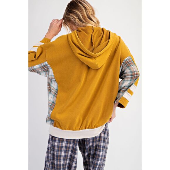 1007 EASEL Small Mustard Star Patch Mineral Washed Hoodie Pullover Sweatshirt - Picture 3 of 5